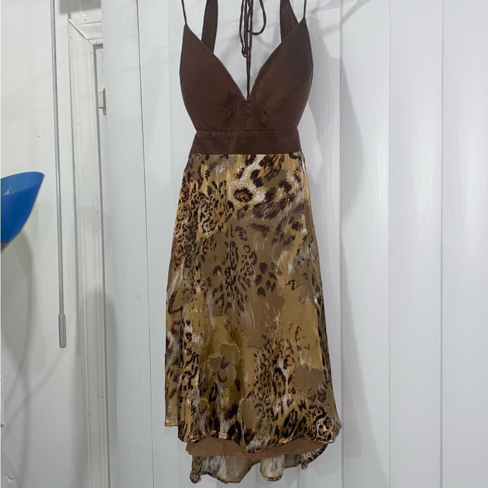 Vintage Y2K Issue New York Brown and Tan Backless Cheetah Print Dress